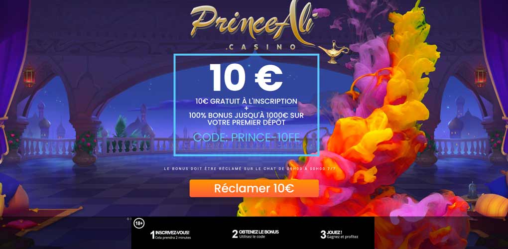 Bonus sans dépôt : 10 € gratuits sur Prince Ali Casino