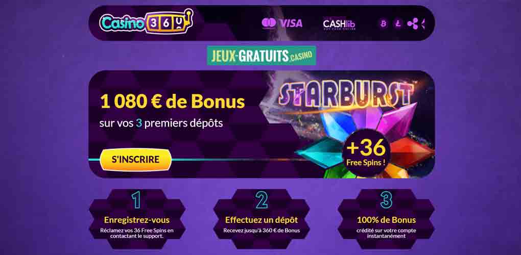 Bonus sans dépôt : 36 tours gratuits sur Casino360