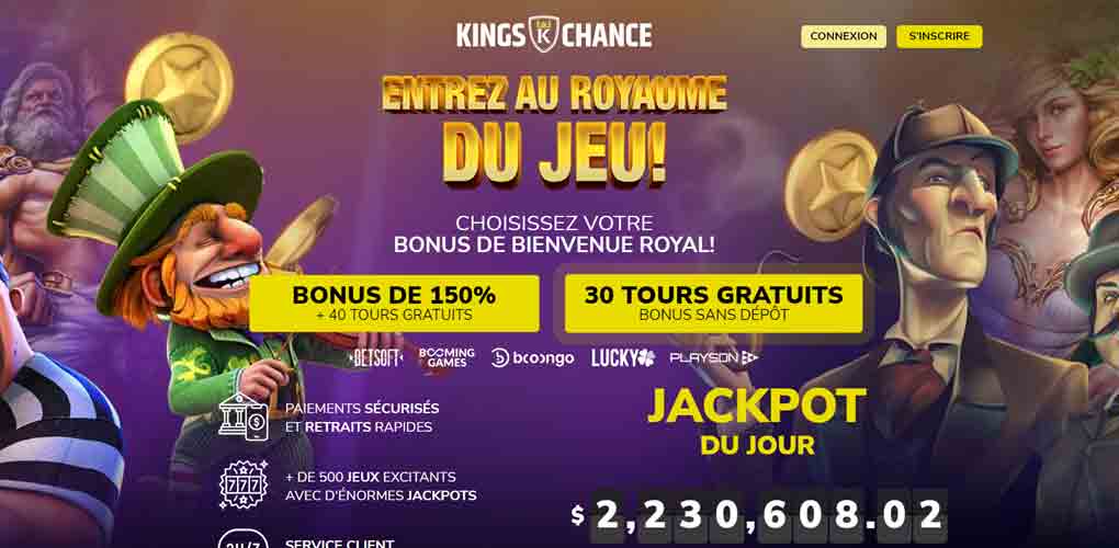 Bonus sans dépôt : 30 tours gratuits sur Kings Chance