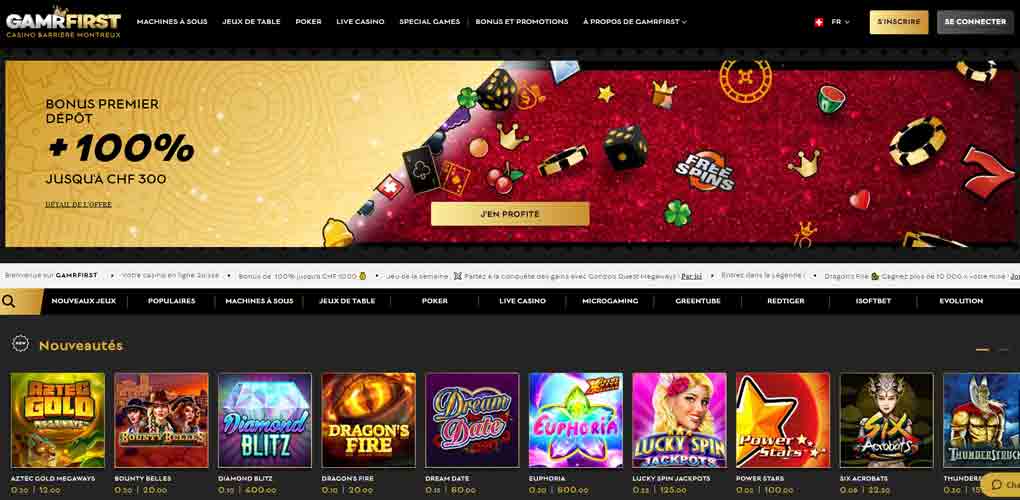Le casino en ligne GAMRFIRST associé au casino de Montreux est désormais en ligne